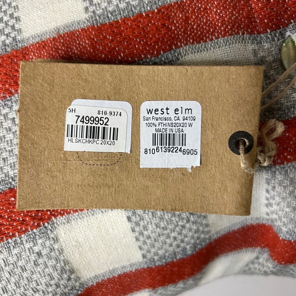 West Elm Handloomed Silk‎ Cotton Checkered Stripe Pillow Down Insert NWT 16